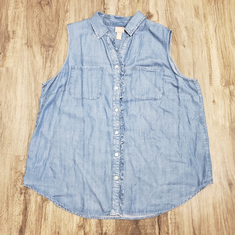 Chico's Light Blue Sleeveless Denim Blouse